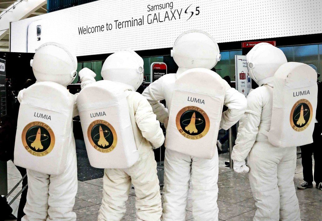 Microsoft Devices give a tongue in cheek reaction to the advertising takeover of Heathrow Terminal 5 by sending astronauts in search of the elusive flight to the Galaxy.