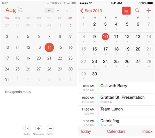 MIUI 6 的行事曆簡直與 iOS 7 的一樣。