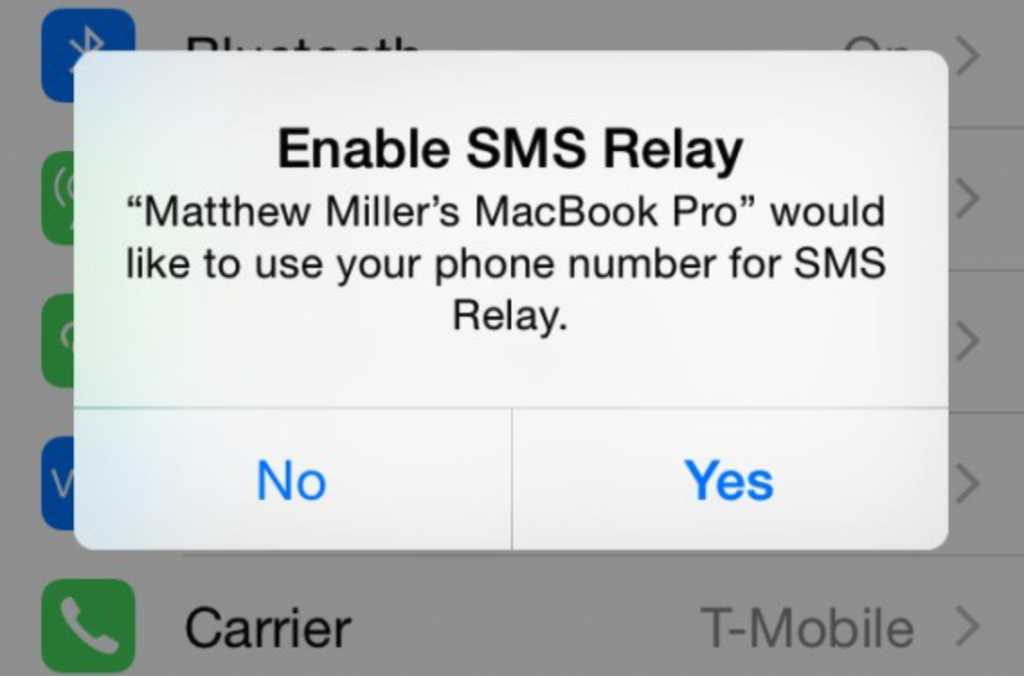 ios 8 sms request