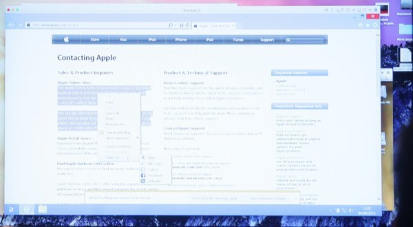 ▲在虛擬器中的 Windows 系統中，可以按滑鼠右鍵使用「Share On」功能，直接把內容分享到 Mac OSX Yosemite 已登入的指定程式中。