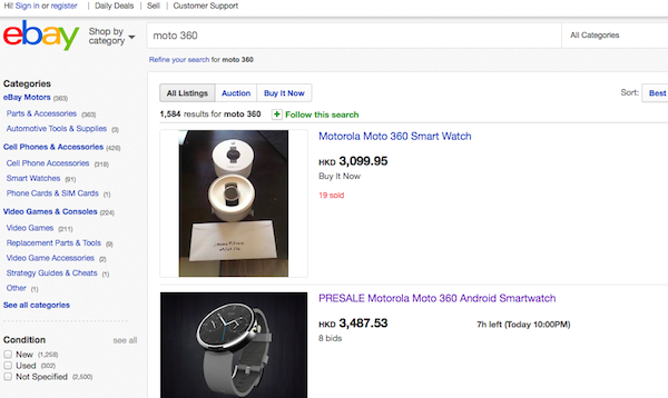 Moto 360 在 ebay 轉售價竟大大高出原價，在 Android Wear 手錶罕有出現炒風。