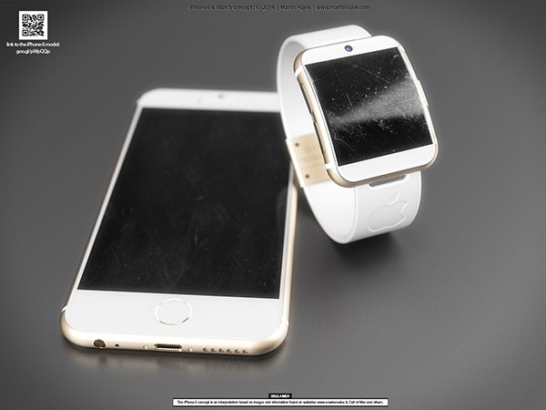 iWatch 與另一幅與同樣是渲染出來的 iPhone 6 的合照