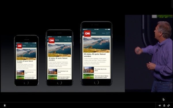 ▲雖然屏幕和解像度有所提升，但瀏覽網頁、開啟 App 等，iPhone 6 Plus 和 iPhone 6 都會自動調整文字和圖像，保持一貫高水準的清晰度。