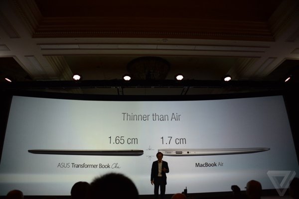 ▲數字上 Transformer Book Chi 比 Macbook Air 薄多 0.05 cm（數字上）。