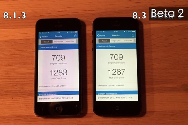 ▲ 已升級至 iOS 8.3 Beta 2 的 iPhone 5 比 8.1.3 有不少進步。