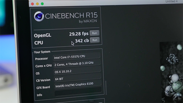 Cinebench R15 的 Open CL 跑分只有 29.28，遊戲需要頗為勉強。