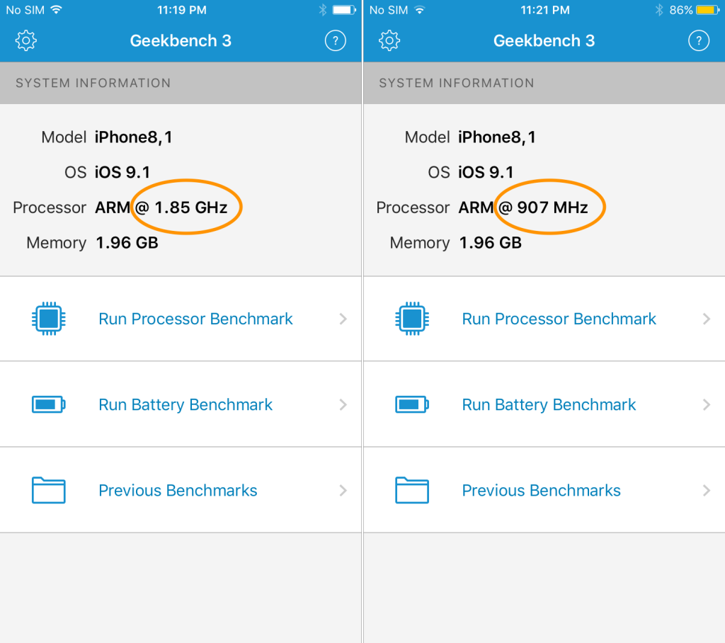 Low Power Mode iPone 6s Benchmarks1