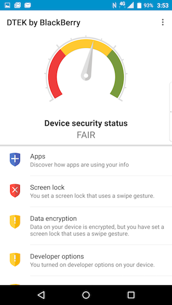 ▲DTEK 可看到各App 的保安程度