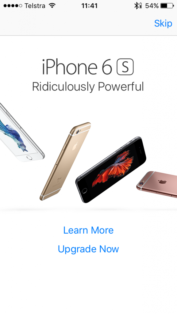 iPhone 6s pop up ad