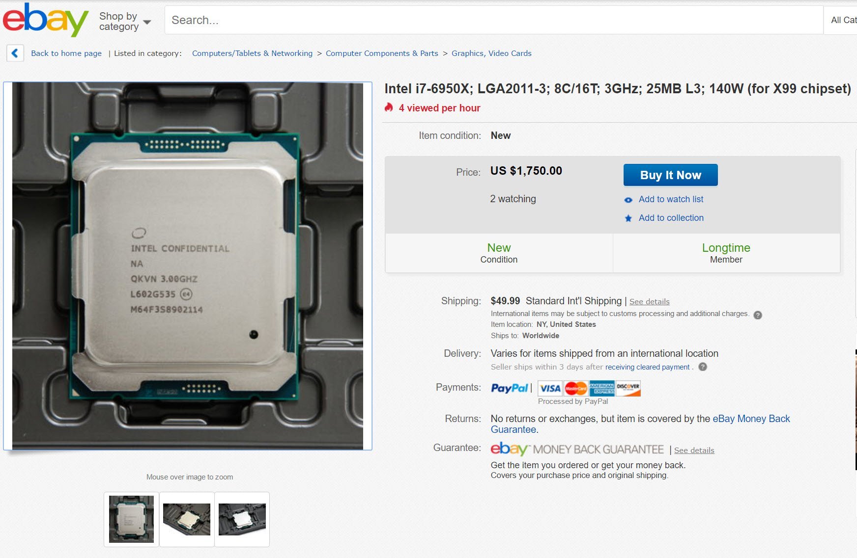 Intel Core i7 6950X eBay