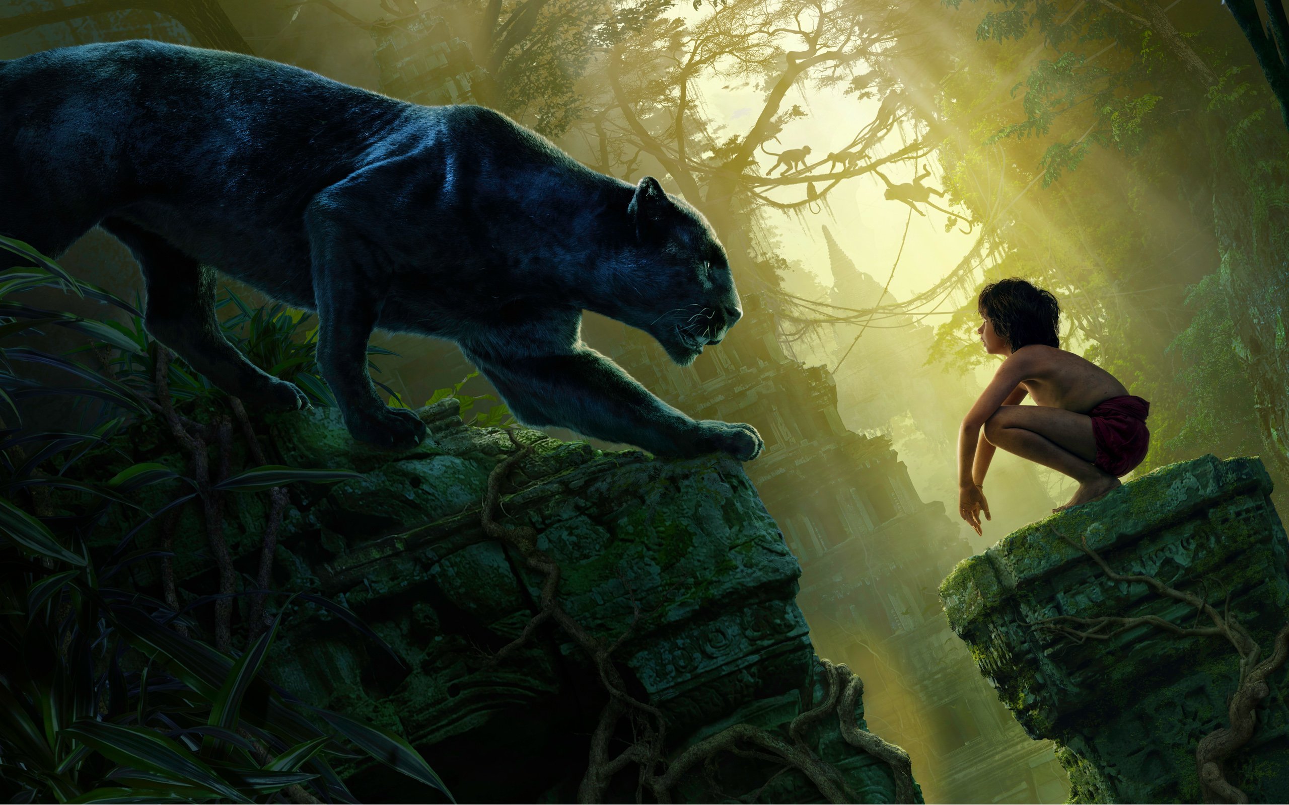 mowgli bagheera black panther the jungle book wide