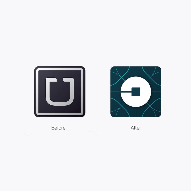 Instead of the stylized white and black "U," the new design from Uber features an image that the company calls the "atom and bit."