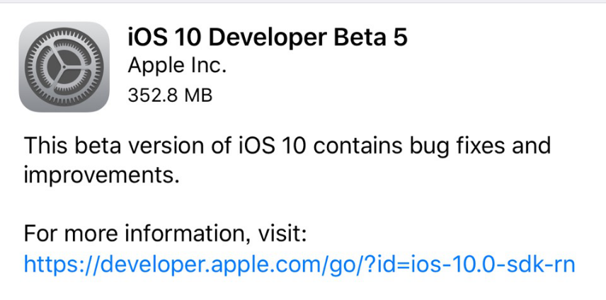 iOS 10 Beta 5