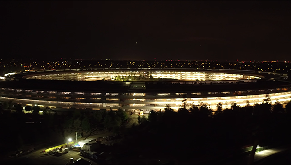apple park drone video at night 00