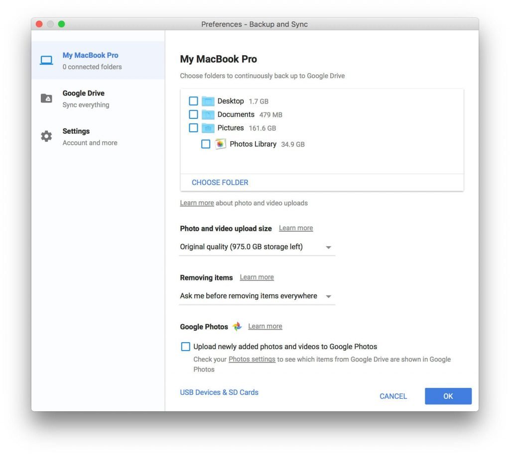 google backup and sync screenshot