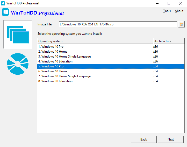 wintohdd select windows edition