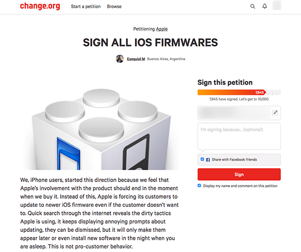 a sign petition with people who wants to downgrading ios 01