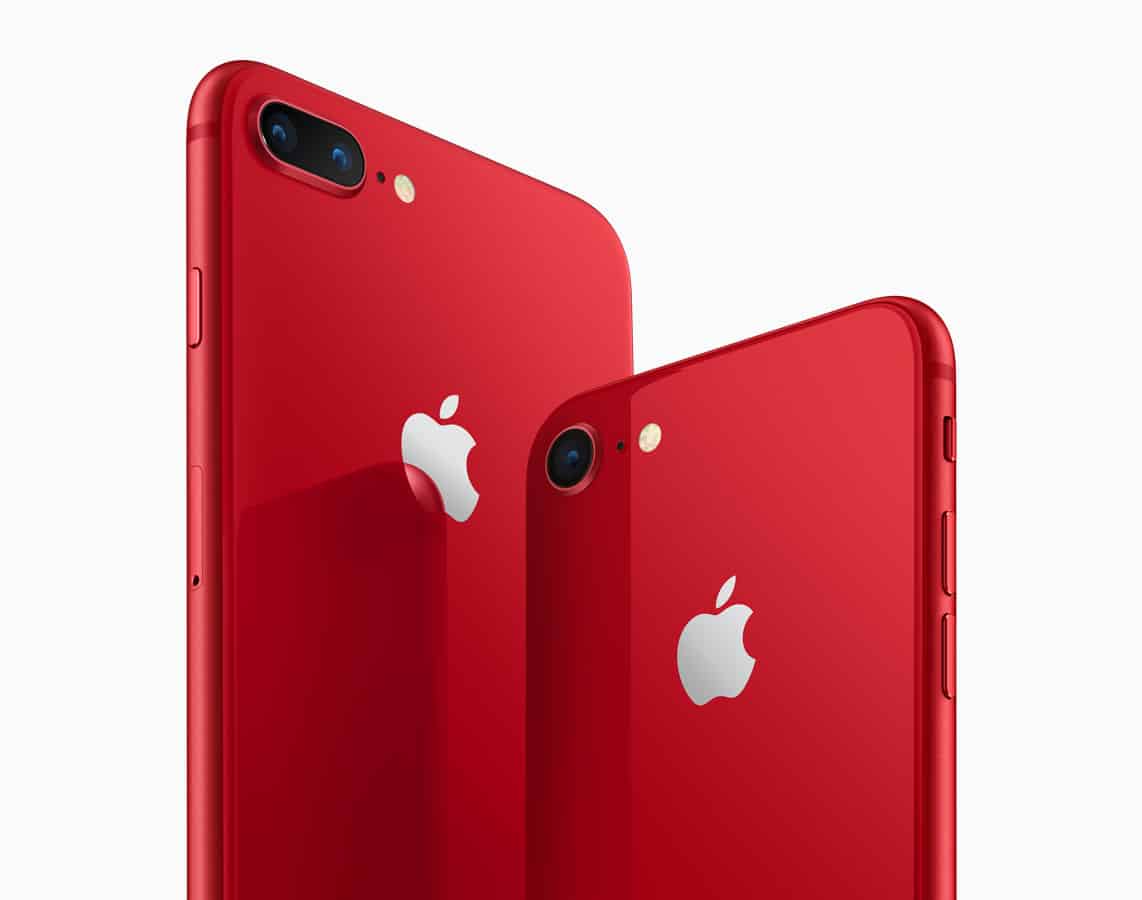 iPhone8 iPhone8PLUS PRODUCT RED angled back 041018
