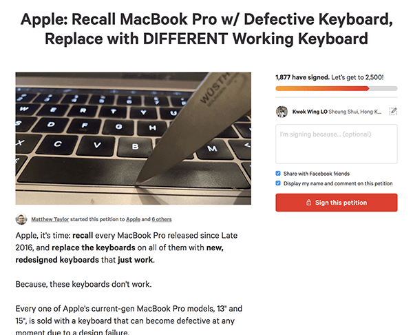 petition to replace macbook pro butterfly keyboard 02