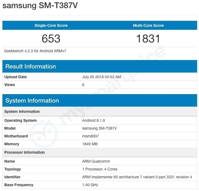Samsung SM T387V geekbench