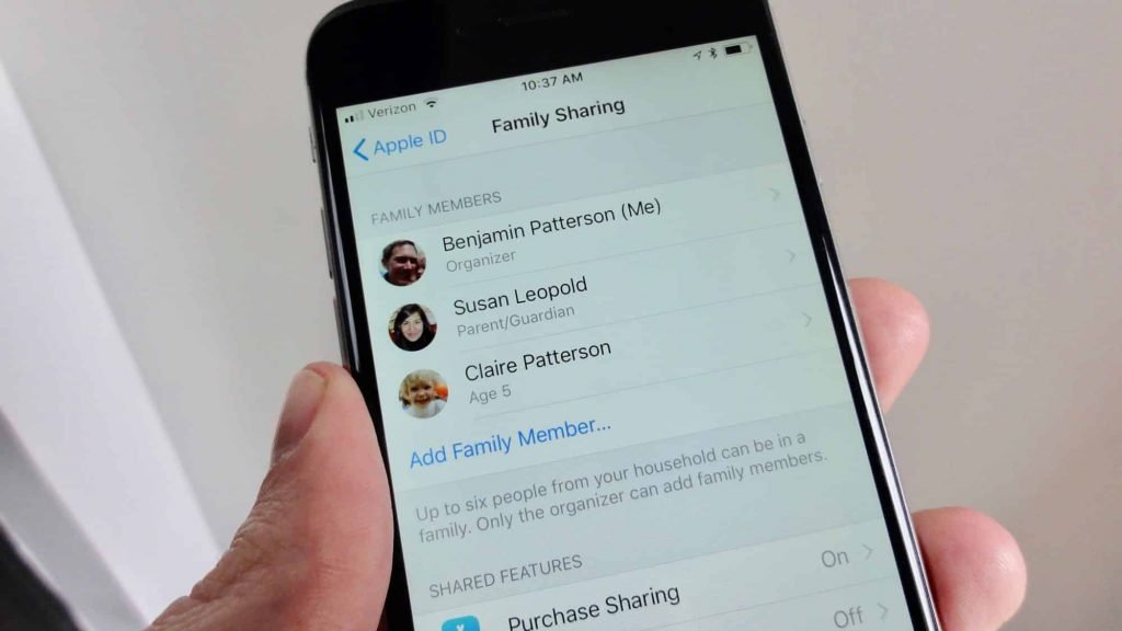 iOS Family Sharing setup screen