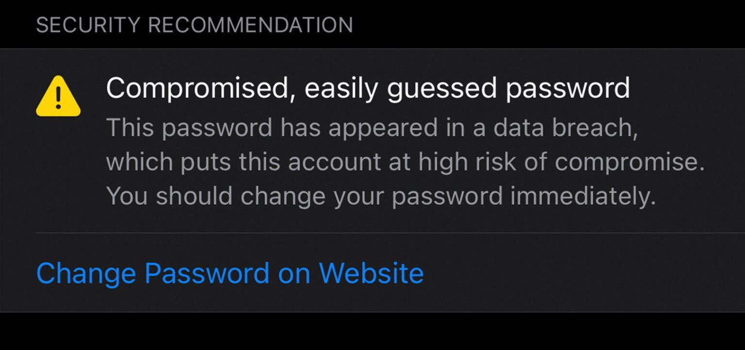 Compromised passwords iOS 14