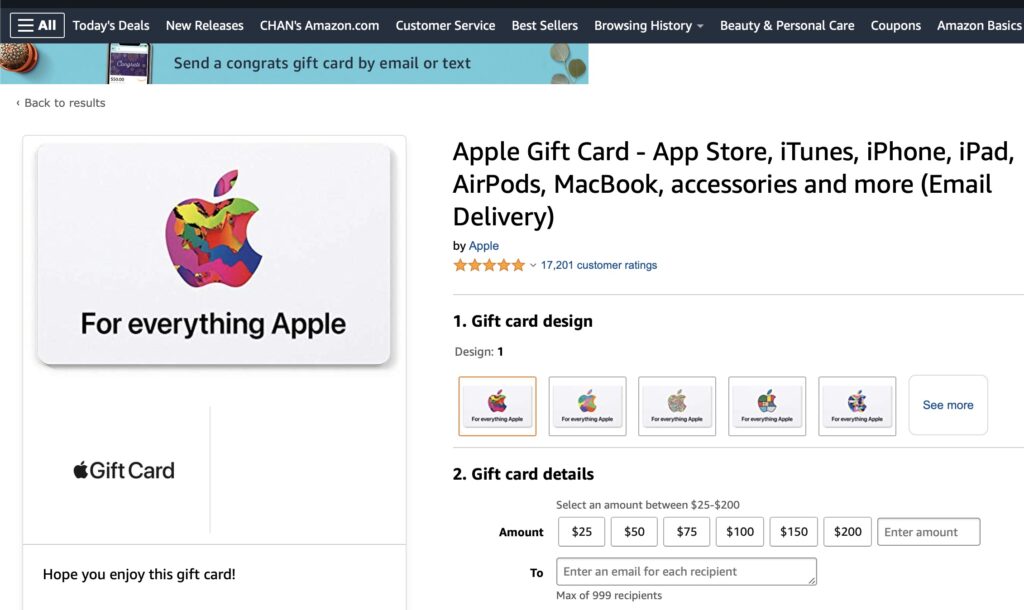 amazon apple gift card