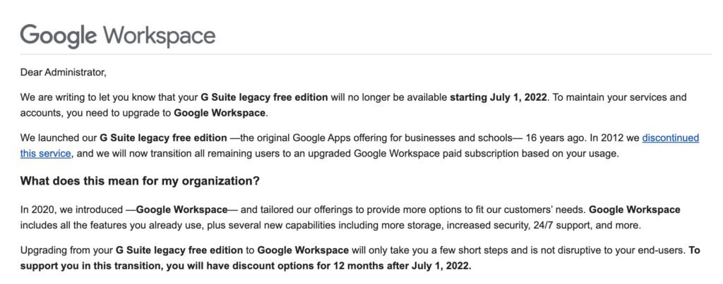 G Suite legacy free edition email