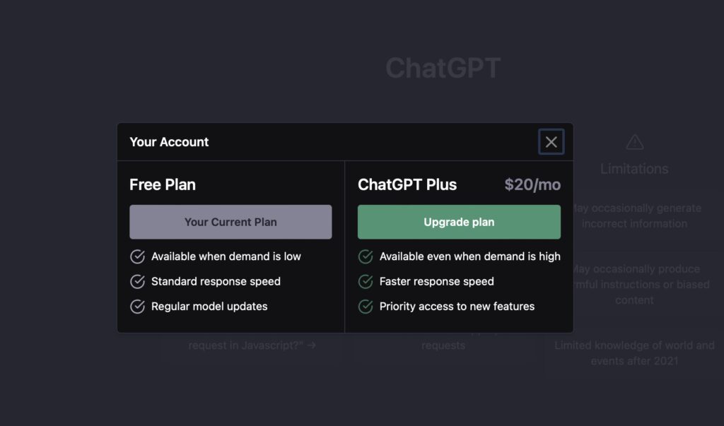 ChatGPT Plus 比 Free Plan 的分別。