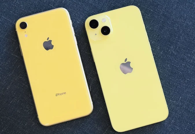 黃色 iPhone 14 與 iPhone XR 對比