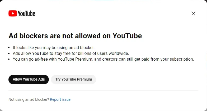 YouTube ban adblocker