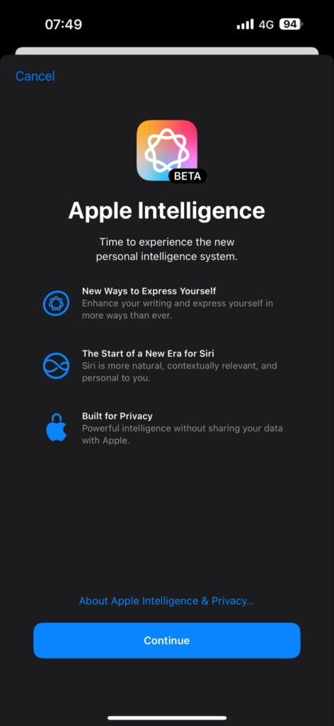 apple intelliegence beta