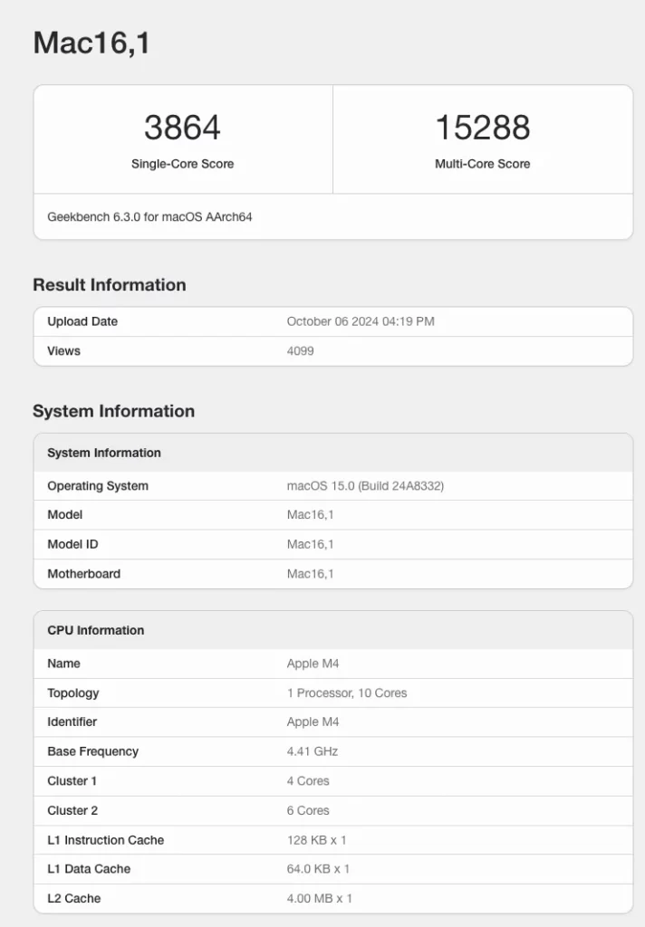 m4 geekbench