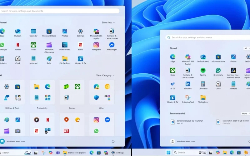 New Start menu vs old Start menu
