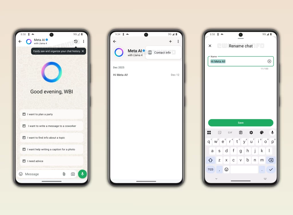 WA MANAGE CHAT HISTORY CONVERSATIONS WITH META AI FEATURE ANDROID