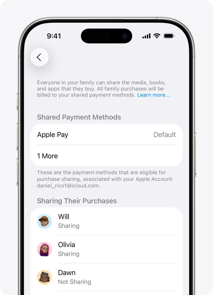 ios 26 iphone 16 pro settings family purchase sharing