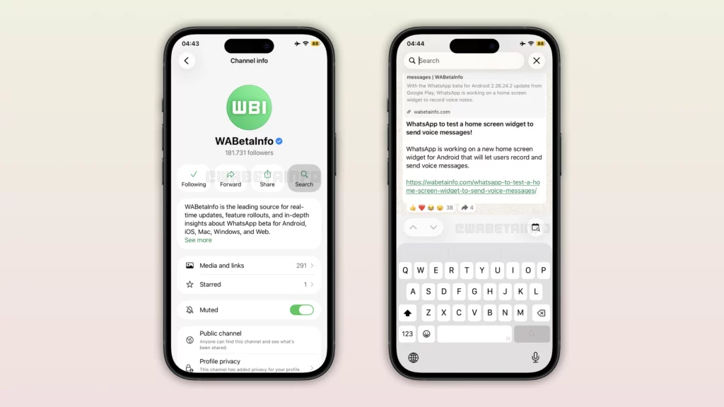 WA WHATSAPP SEARCH FOR CHANNEL UPDATES FEATURE IOS